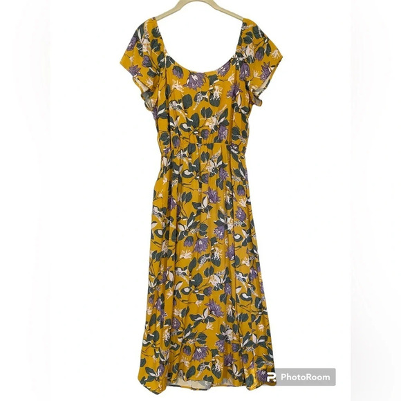 All In Favor Nordstrom yellow floral midi short sleeve dress Sz S - Picture 2 of 9